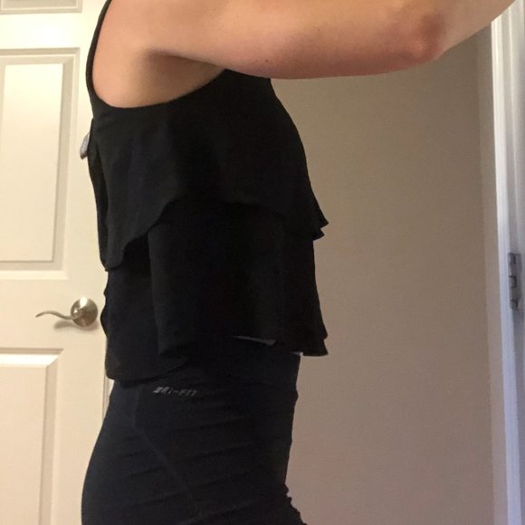 Black Ruffle Tank Top with Peek-a-Boo Back - Picture 2 of 3